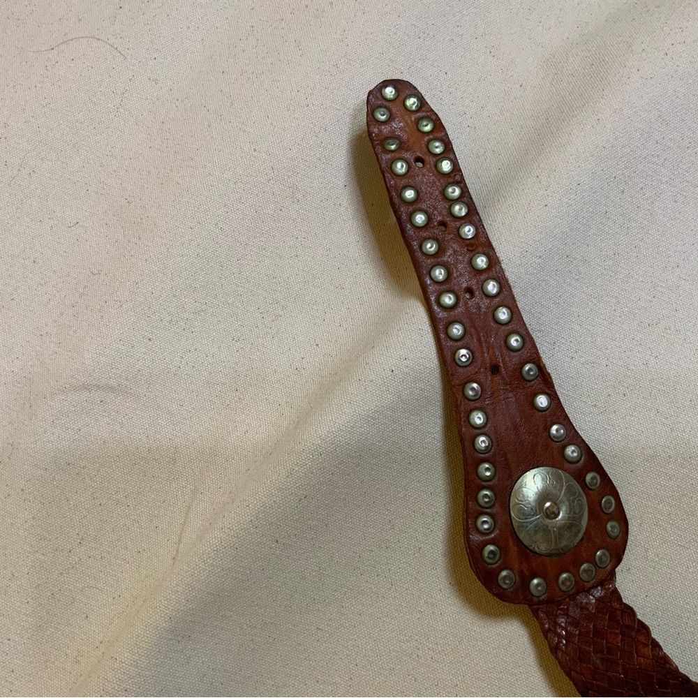 Handmade Vintage Brown Leather and Metal Belt - Picture 3 of 7